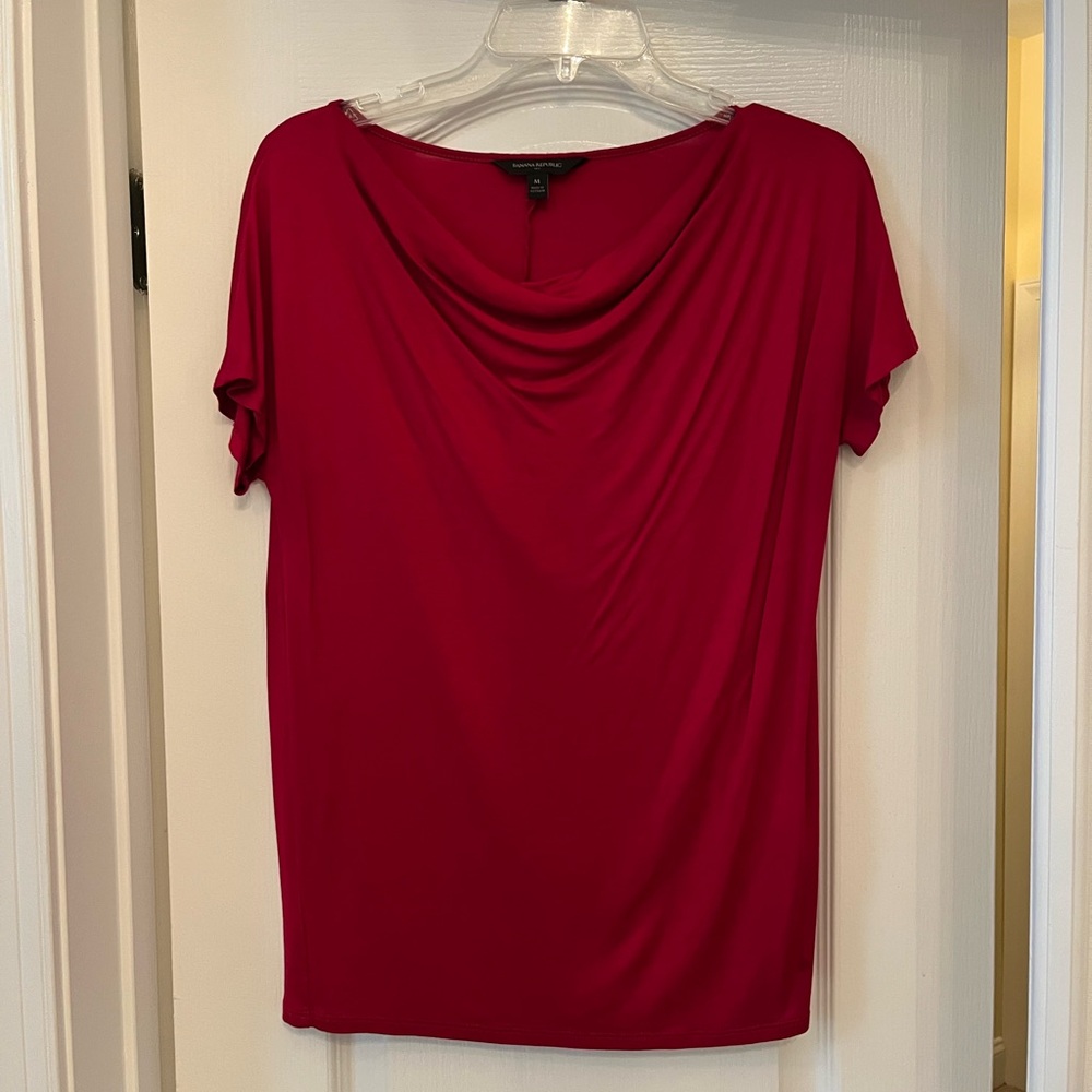 Banana Republic Red Short Sleeve Drape Neck Top